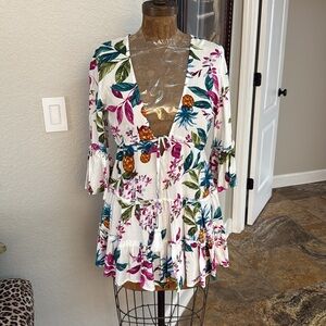 Blue Island Women’s V-Neck Ruffle Sleeve Swim Cover Size XS